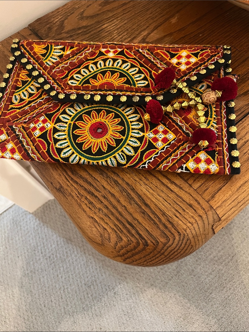 Embroidered Boho Clutch Purse - Red & Gold